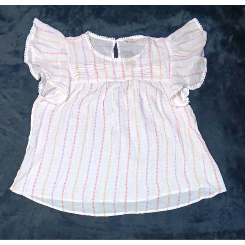 NWOT! Perch Blu Pepper Flutter Sleeve Ruffle Blouse 1XL Pastel Striped Peasant